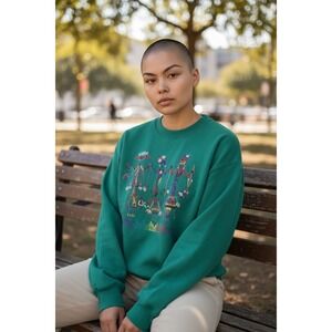 Vintage Jerzees Sweatshirt‎ Native American Inspired Art Teal L